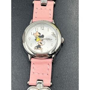 Disney Time Works Girls MINNIE MOUSE Watch Pink‎ Band Leather Hearts New Battery